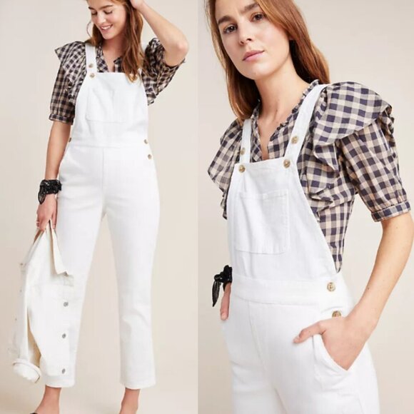 Anthropologie Pilcro & The Letterpress White Denim Overalls Size 27 26732 - Picture 2 of 16